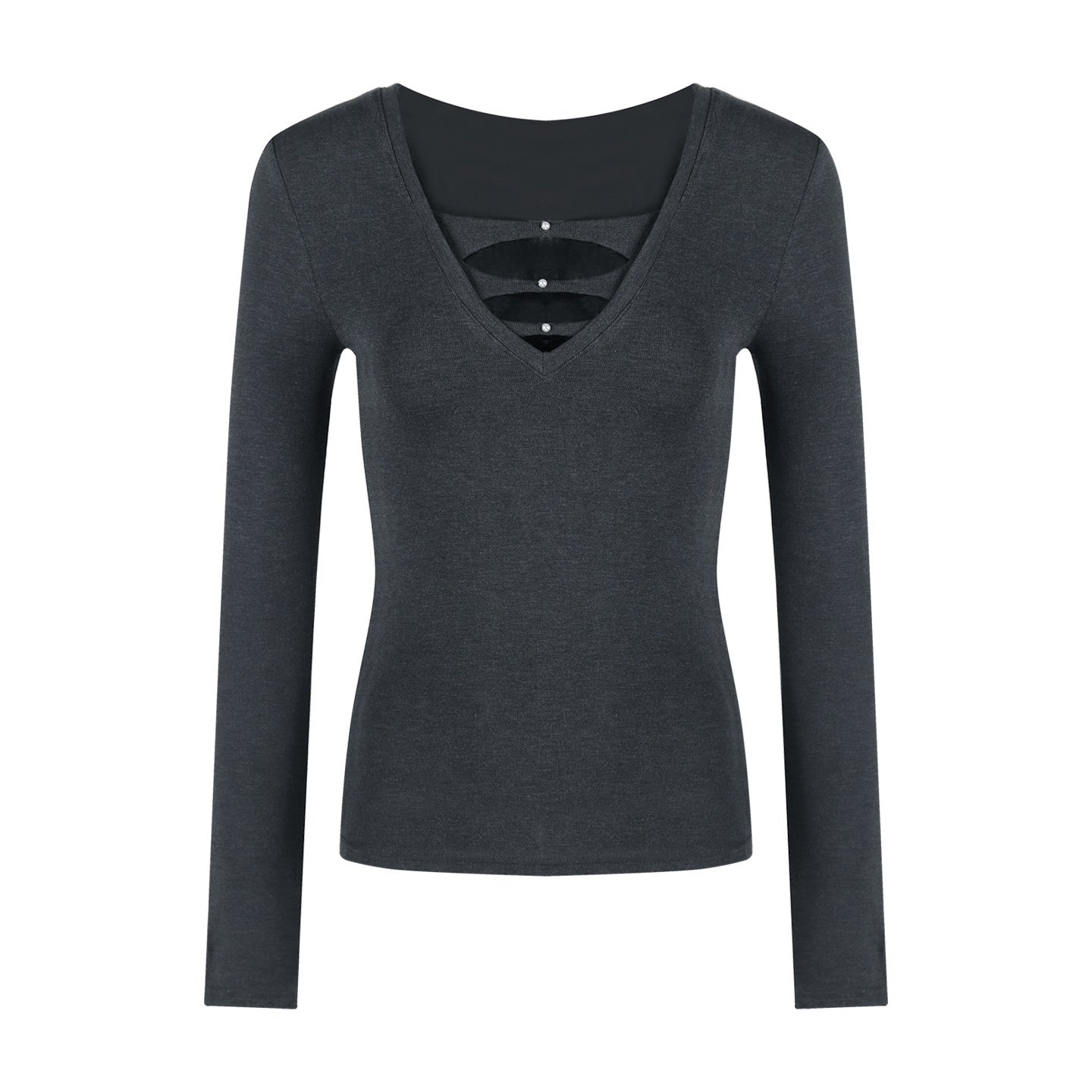 Damen Langarmshirt V-Ausschnitt Raffung Elegantes Design