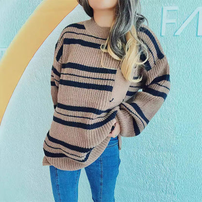 Damen Oversized Strickpullover Streifenmuster Eveloria