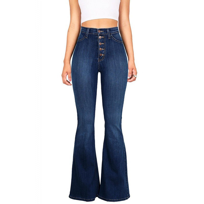 Damen Highwaist Flared Jeans mit Knöpfen Eveloria