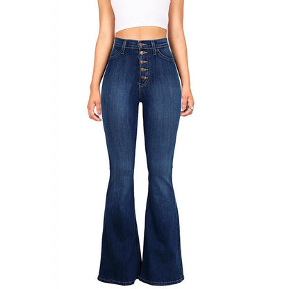 Damen Highwaist Flared Jeans mit Knöpfen Eveloria
