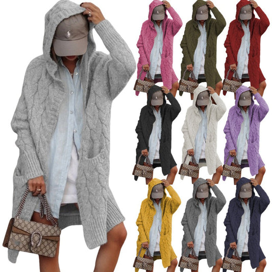 Damen Grobstrickjacke mit Kapuze und Zopfmuster - Eveloria