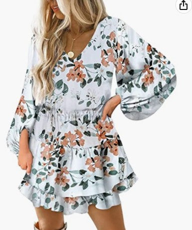 Damen Kurzarmkleid Voluminöse Puffärmel Eveloria