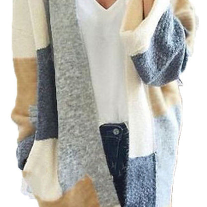 Damen Strickcardigan Weich Modern Farbblöcke Beige