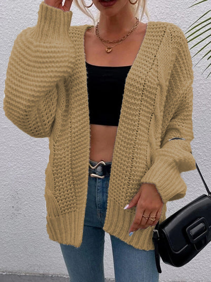 Damen Cardigan Grobstrick Lässiger Schnitt Bequeme Offene Taschen