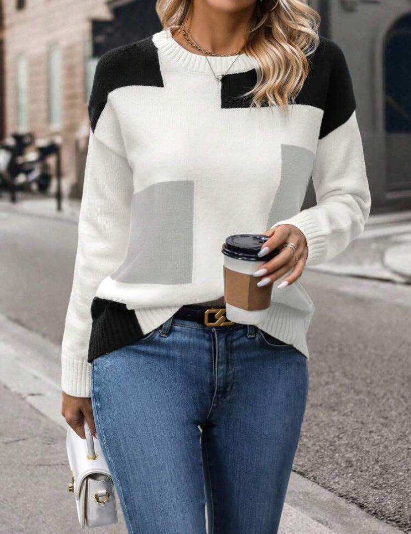 Damen Pullover Geometrisches Muster Stylischer Schnitt Eveloria