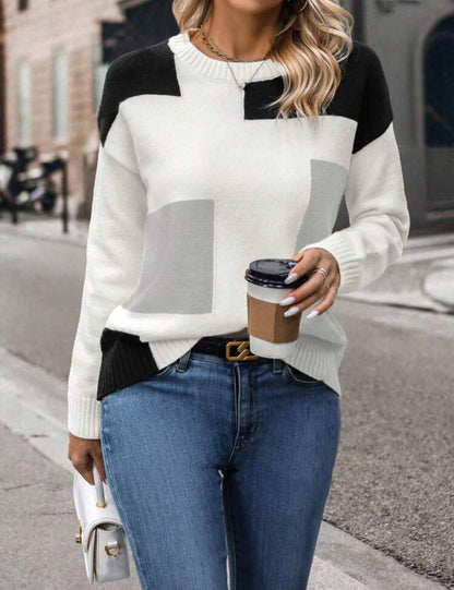 Damen Pullover Geometrisches Muster Stylischer Schnitt Eveloria