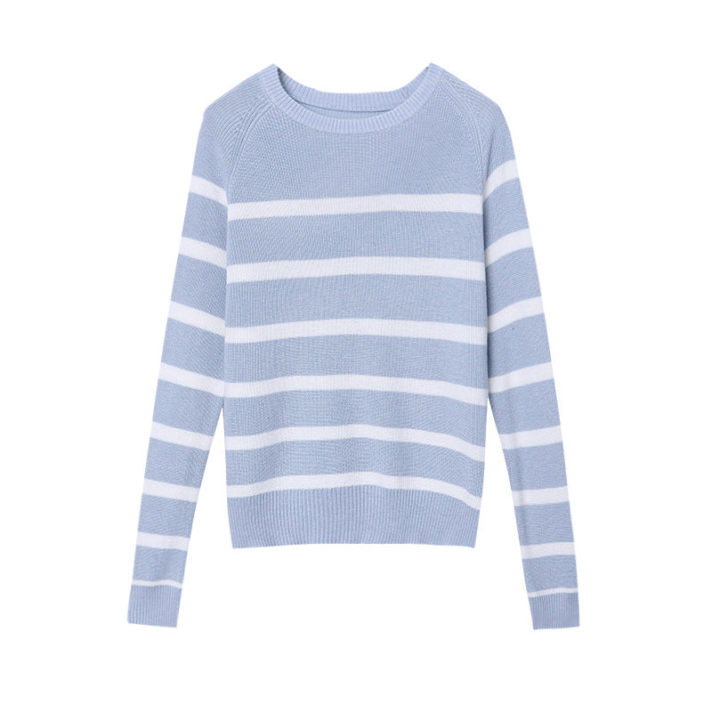Damen Pullover Gestrickt Breite Streifen Elegante Passform
