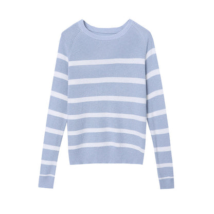 Damen Pullover Gestrickt Breite Streifen Elegante Passform