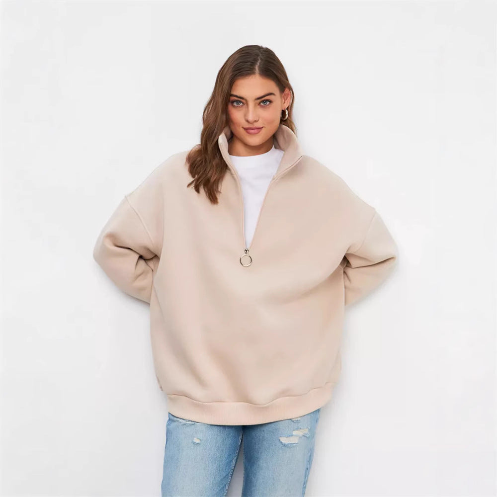 Damen Oversized Kapuzenpullover Hochkragen Reißverschluss