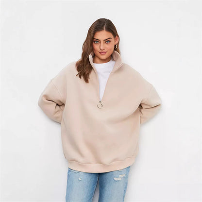 Damen Oversized Kapuzenpullover Hochkragen Reißverschluss