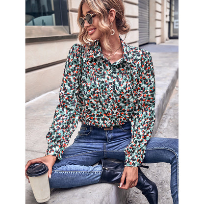 Damen Bluse Floralmuster Puffärmel - Eveloria