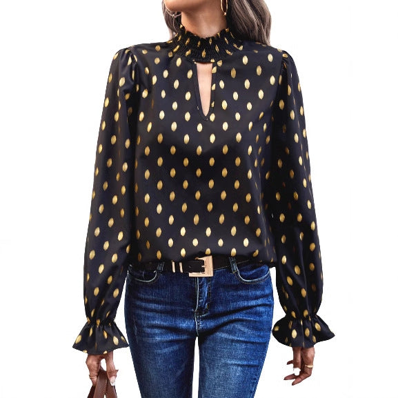 Damen Bluse Elegante V-Ausschnitt Goldfarben Eveloria