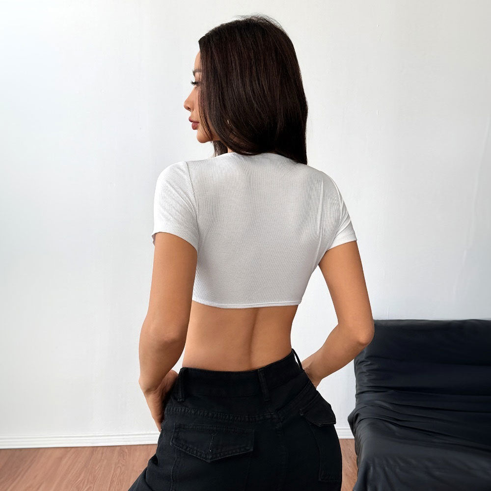 Damen Wickeloberteil V-Ausschnitt Cropped mit modischen Akzenten