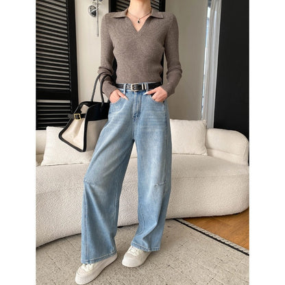Damen Langarmshirt V-Ausschnitt Feinripp Eveloria