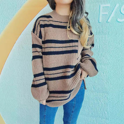 Damen Oversized Strickpullover Streifenmuster Eveloria - Eveloria