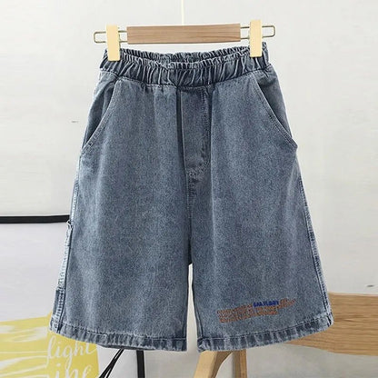 Damen Denim-Shorts Elastischer Bund Blau