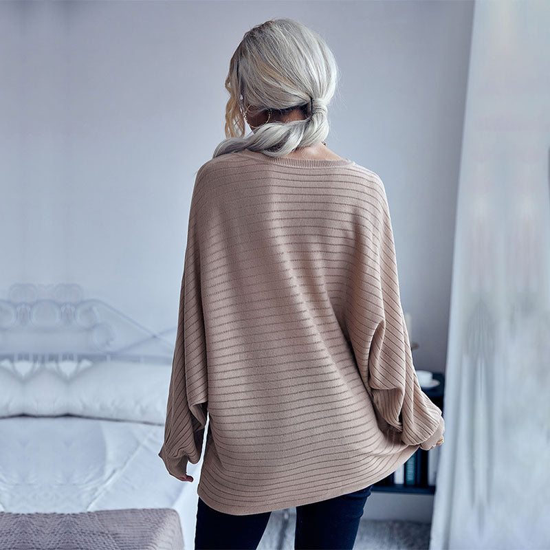 Damen Strickpullover Modernes Rippenmuster Weite Passform Beige