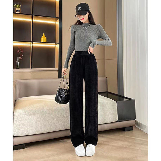 Damen Cordhose Weites Bein Elastischer Bund Hochgeschnitten - Eveloria