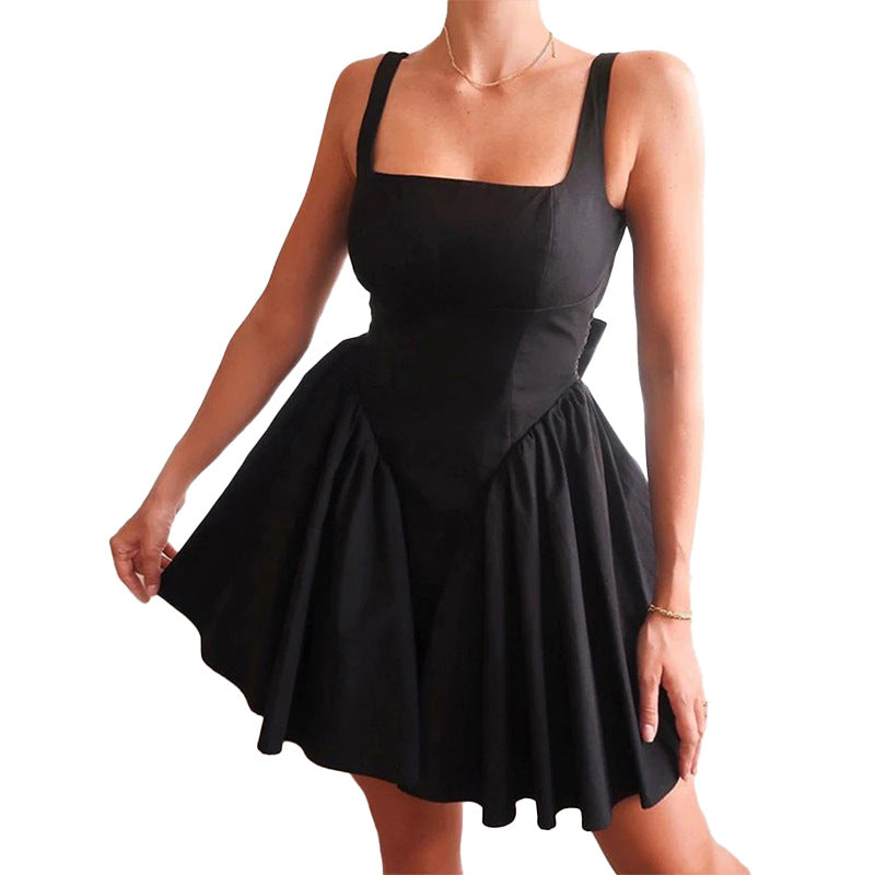 Damen Kurzkleid Quadrat-Ausschnitt Fließender Rock Eveloria