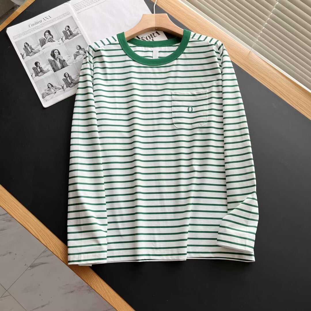 Damen Langarmshirt Gestreift mit Brusttasche
