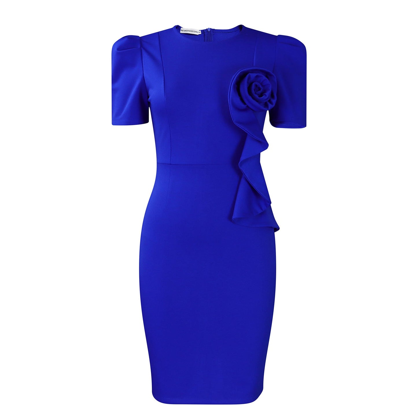 Damen Kleid Figurbetont Rüschenapplikation Eveloria