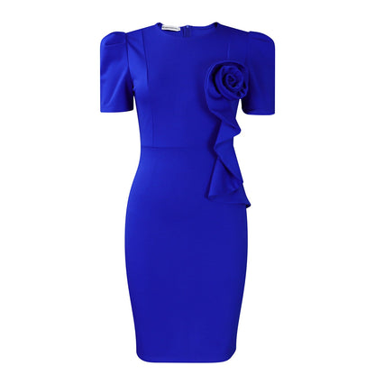 Damen Kleid Figurbetont Rüschenapplikation Eveloria