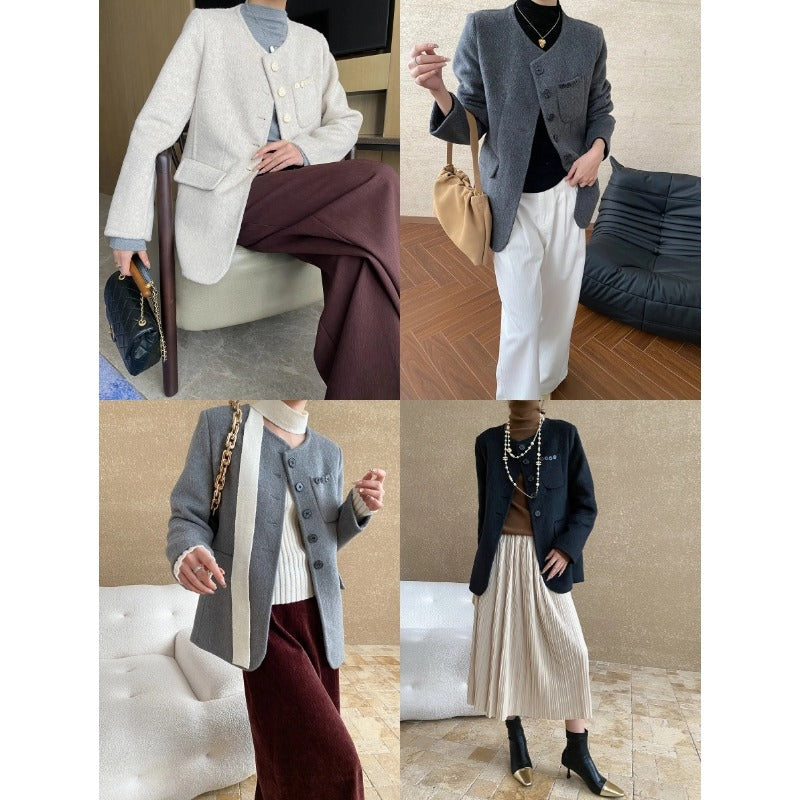 Damen Blazer aus Wolle mit Taschen und Knöpfen Eveloria