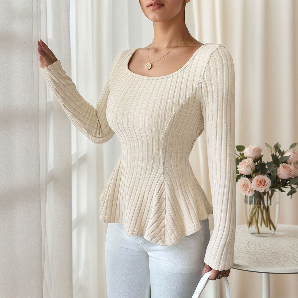 Damen Ripp- Slim Fit Eingerollte Ärmel Eveloria