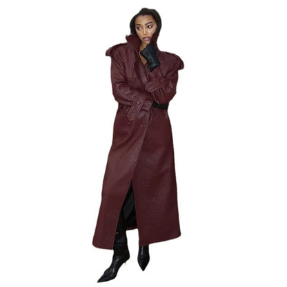 Damen Kunstleder-Trenchjacke Hochkragen Eveloria