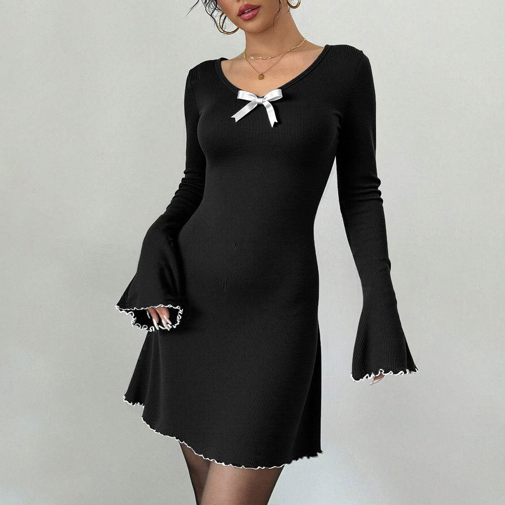 Damen Minikleid Rüschendetails Schleifendekor Eveloria - Eveloria