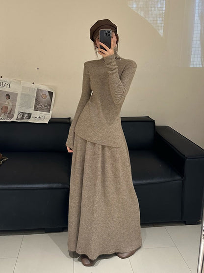 Damen Strickkleid Lang Rippdesign Eveloria