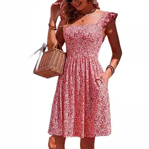Damen Sommerkleid Rüschenärmel Schlitz Eveloria