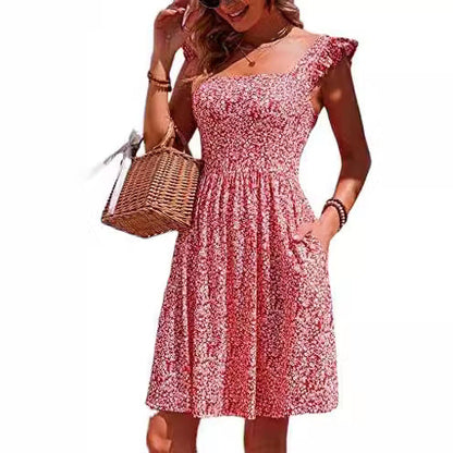 Damen Sommerkleid Rüschenärmel Schlitz Eveloria