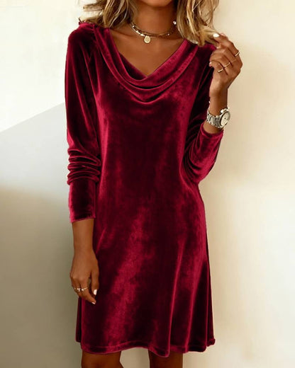 Damen Cowl-Neck Kleid Samt Stoff Elegant