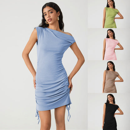 Damen Wickelkleid Asymmetrischer Ausschnitt Rüschendetails Schwarz - Eveloria