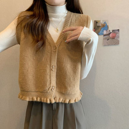 Damen Strickweste Rüschensaum Eveloria