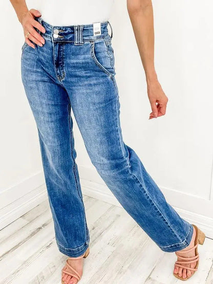Damen High-Waist Jeans Weite Bein Eveloria