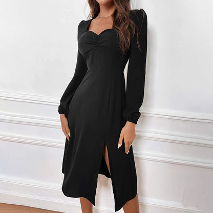 Damen Midikleid Raffung Seitenschlitz Eveloria