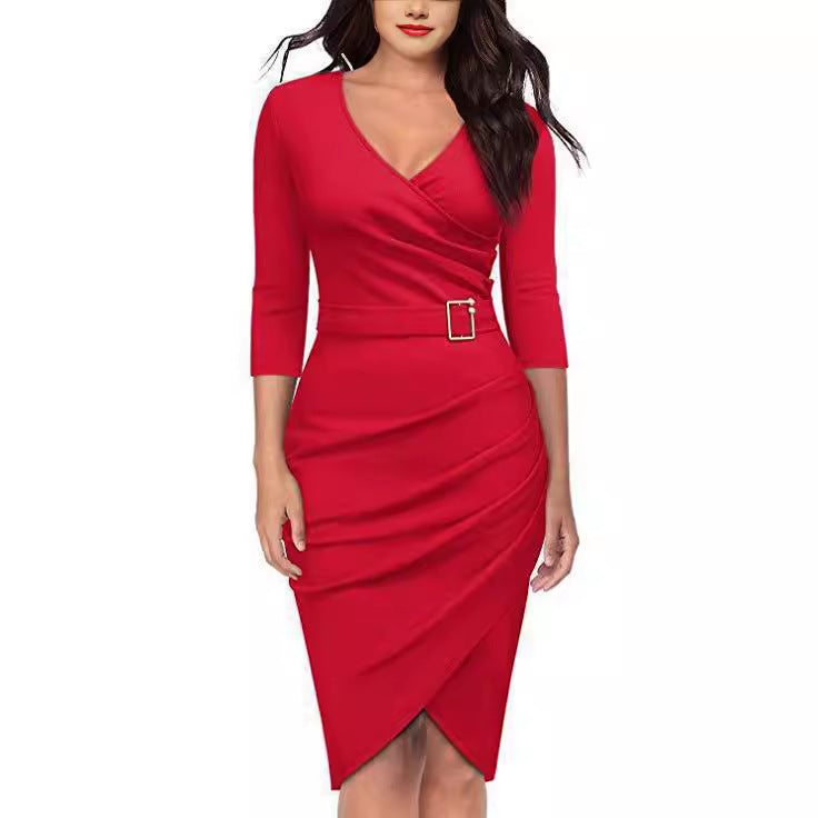 Damen Wickelkleid Raffiniertes Raffungselement Eleganter Gürtel