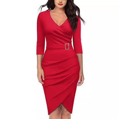 Damen Wickelkleid Raffiniertes Raffungselement Eleganter Gürtel