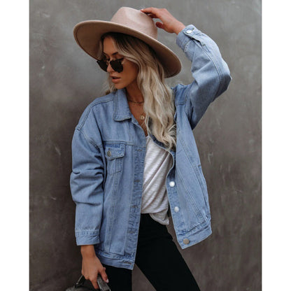 Damen Oversized Denimjacke mit Brusttaschen Blau