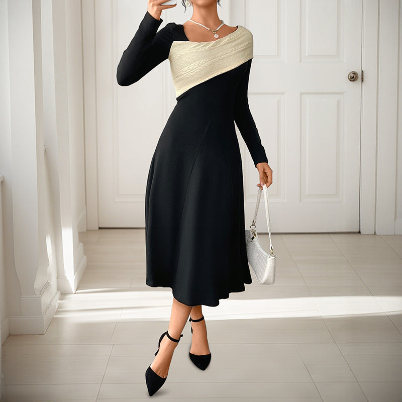 Damen Midikleid Strickoptik Asymmetrischer Kragen