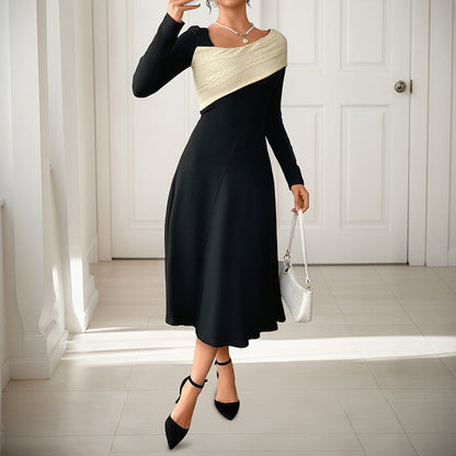 Damen Midikleid Strickoptik Asymmetrischer Kragen