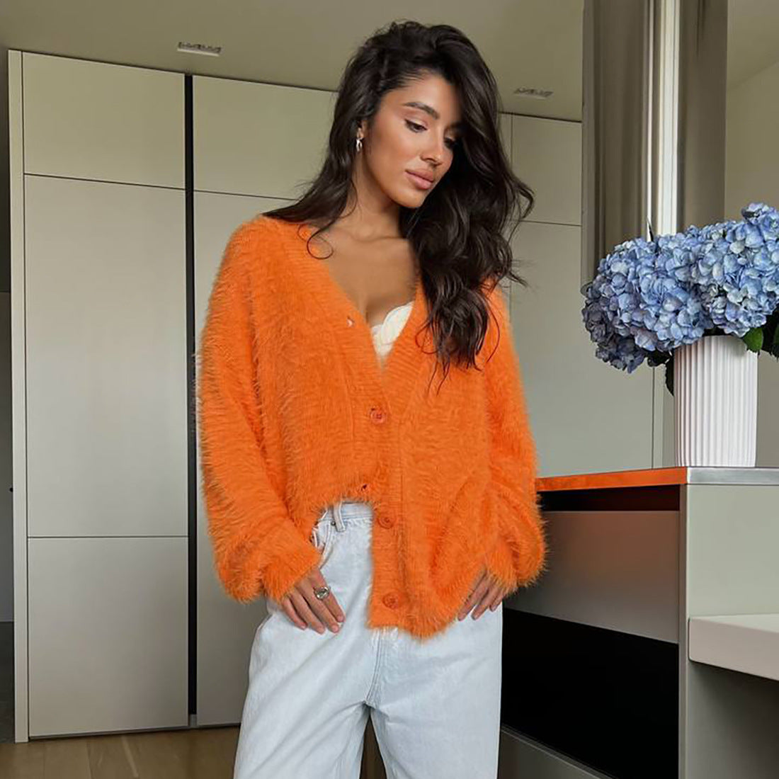 Damen Strickcardigan Kuschelig Grau Eveloria