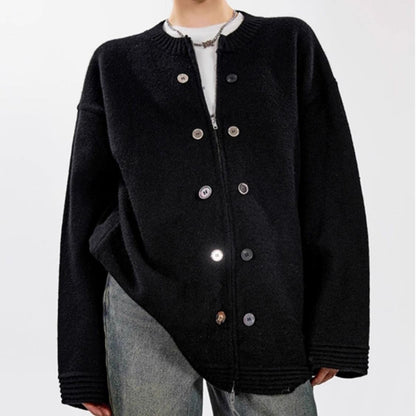 Damen Strickjacke Oversized mit Knöpfen Lässig Beige