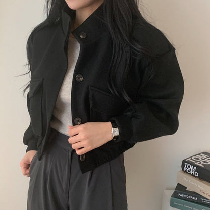 Damen Wolljacke Oversized Lässige Taschen Braun