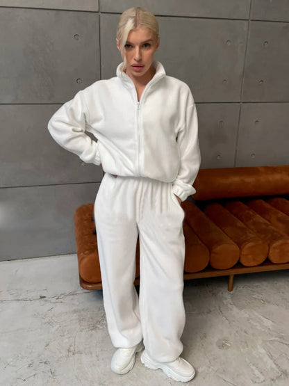 Damen Fleece Trainingsanzug Hochkragen Reißverschluss Eveloria