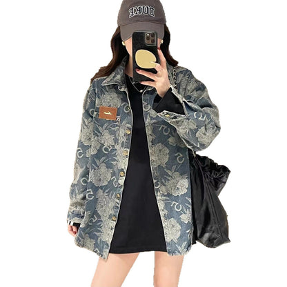 Damen Denimjacke Floralmuster Eveloria