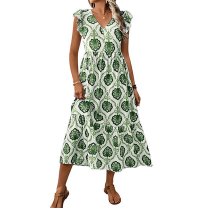 Damen Maxikleid Volantärmel Floralmuster Eveloria