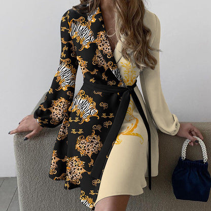 Damen Wickelkleid Animal-Print Gürtel